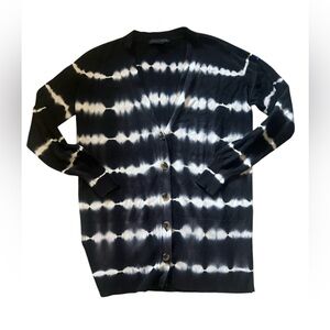 Sanctuary Black and White Striped Tie Dye Long Cardigan | Small